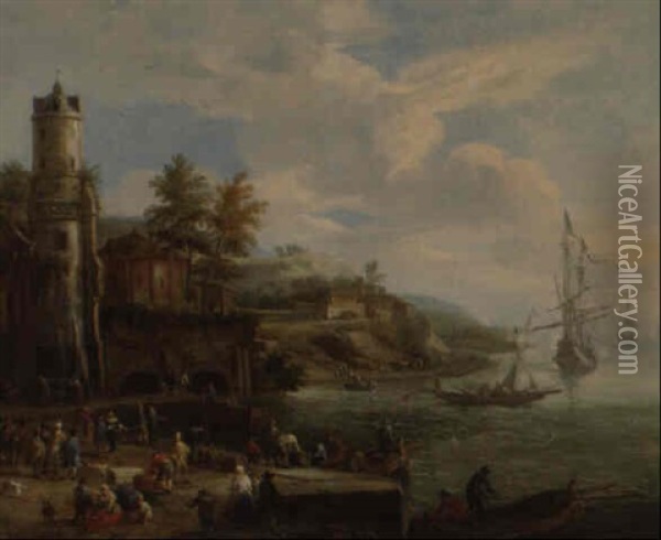 Le Dechargement De La Cargaison D'un Navire Oil Painting - Adriaen Frans Boudewyns the Elder