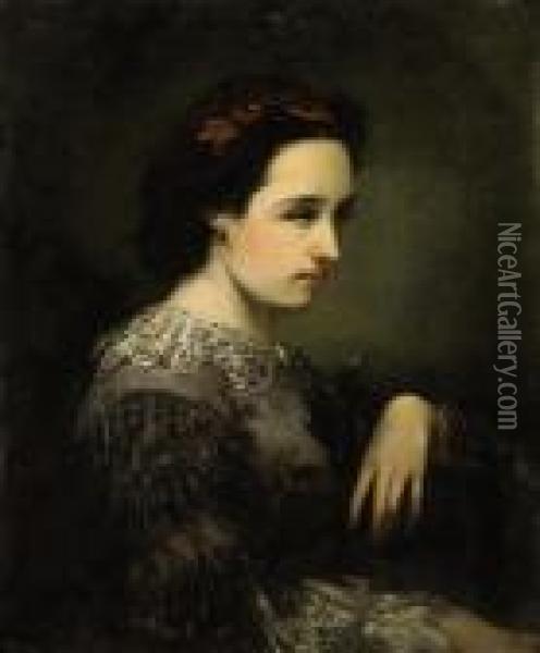 Portrait Presume De Madame Viola Oil Painting - Adolphe Joseph Th. Monticelli