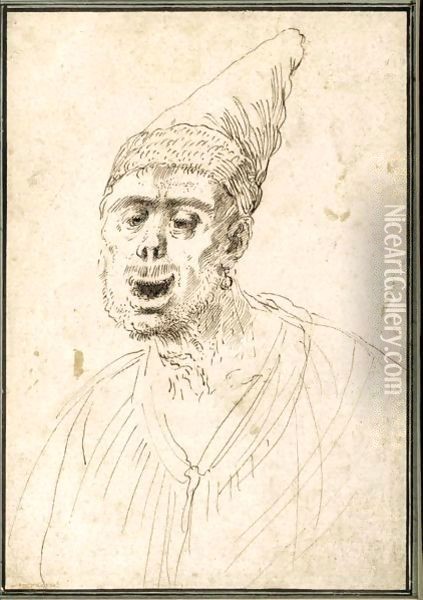 Caricature Of A Man In A Pointed Hat Oil Painting - Giovanni Francesco Barbieri