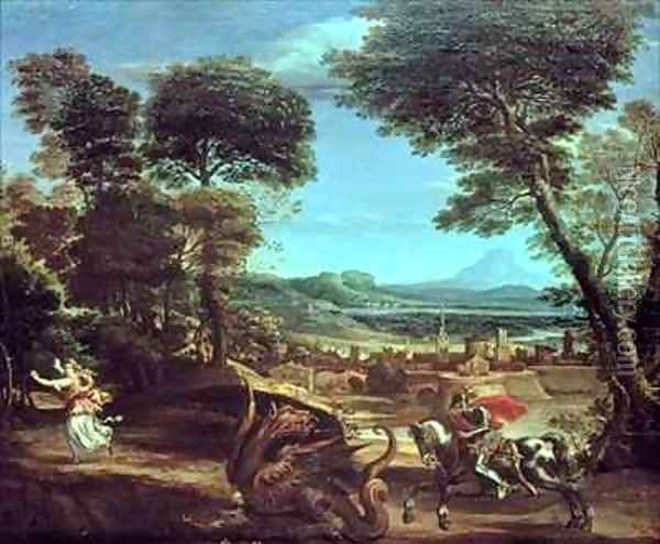Landscape with St George and the Dragon Oil Painting - Domenico Zampieri (Domenichino)