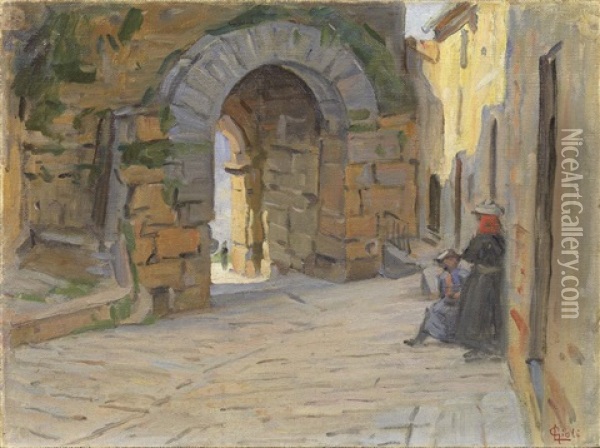Porta All'arco, Volterra Oil Painting - Luigi Gioli