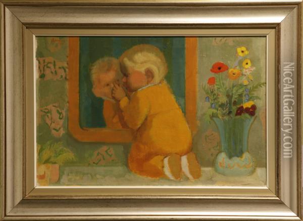 Pojken Vidspegeln Oil Painting - Curt Clemens