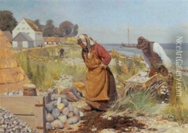 Sommerdag Pa Stranden Ved Stevns Oil Painting - Hans Andersen Brendekilde