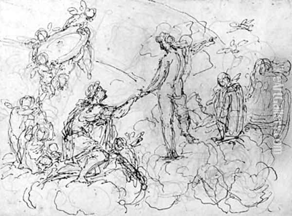 Venus presenting arms to Aeneas Oil Painting - Giovanni Domenico Ferretti