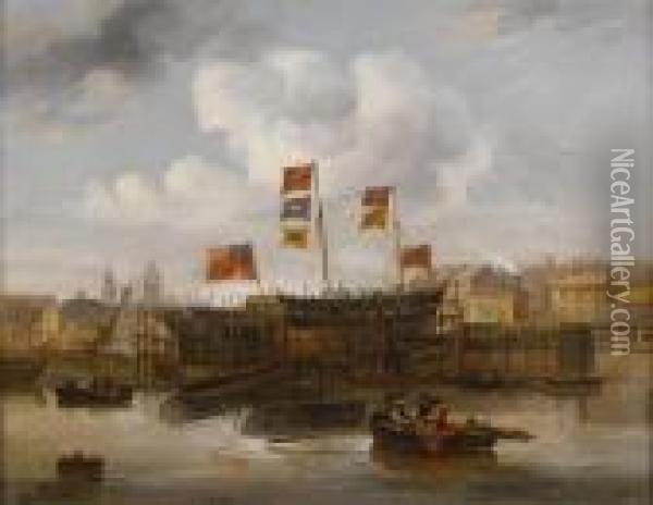 Smith's Shipyard On The Tyne The 
Ellenborough Oil Painting - John Wilson Carmichael