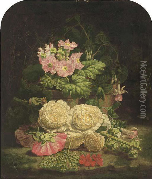 Summer Flowers On A Mossy Bank Oil Painting - Thomas Worsey