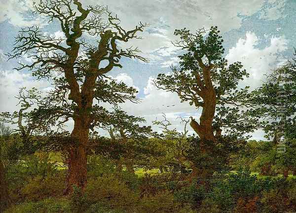 Landscape with Oak Trees & a Hunter 1811 Oil Painting - Caspar David Friedrich