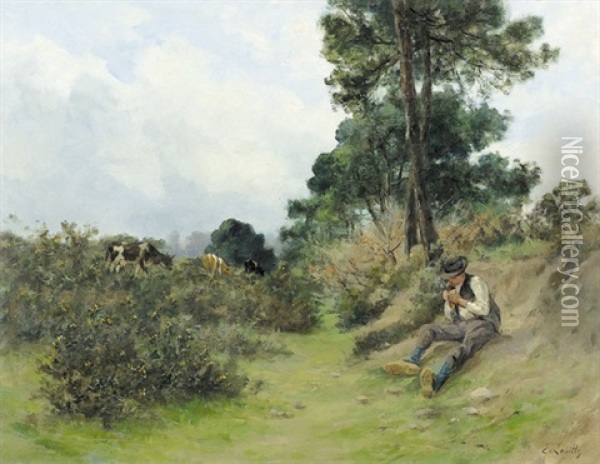 Landschaft Mit Sitzendem Hirten Oil Painting - Eugene Labitte