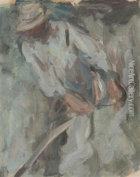 Man With Scythe Oil Painting - Harry Becker
