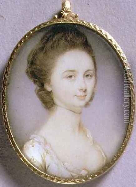 Portrait Miniature of a Lady in a White Dress 1780-85 Oil Painting - Jeremiah Meyer