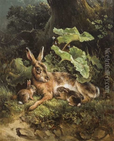 The Hare Oil Painting - Henriette Ronner-Knip