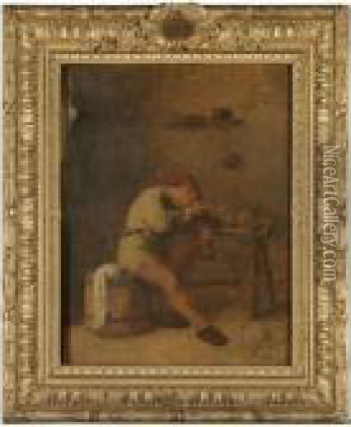 A Seated Peasant Lighting His Pipe Oil Painting - Adriaen Brouwer