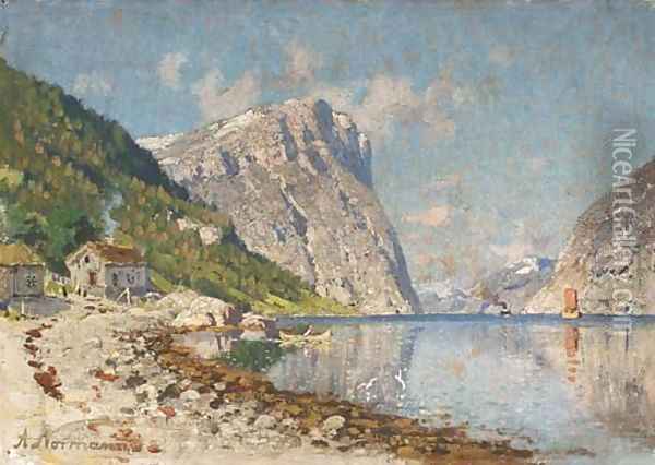 A Norwegian fjord Oil Painting - Adelsteen Normann