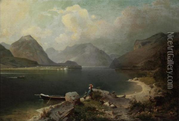 A Tyrolean Lake Oil Painting - Franz Richard Unterberger