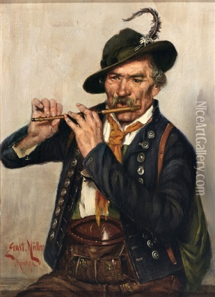 Piccolofloten-spieler In Tracht Oil Painting - Ernst Immanuel Mueller