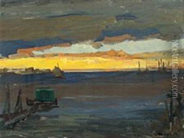 Coastal Scape At Sun Set Oil Painting - Niels Hansen