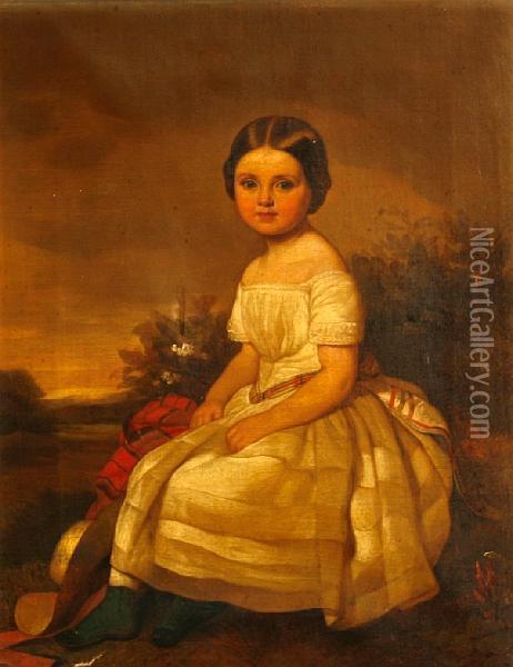 A Portrait Of A Young Girl, Thought To Be Lena Marie Gock At Age Five Oil Painting - Johann Grund