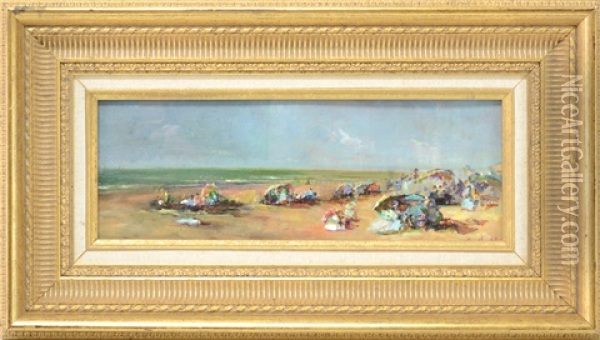 On The Beach Oil Painting - Albert Aublet