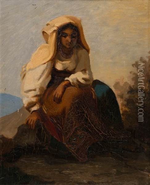 Italian Woman Sitting, 1870 Oil Painting - Gunnar Fredrik Berndtson