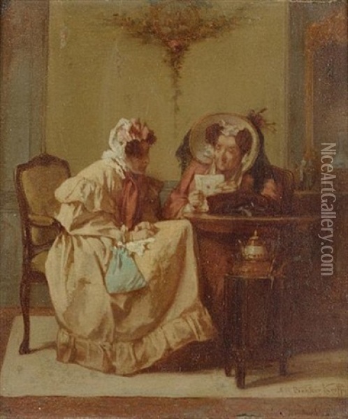 Scandal And Tea Oil Painting - Alexander Hugo Bakker Korff