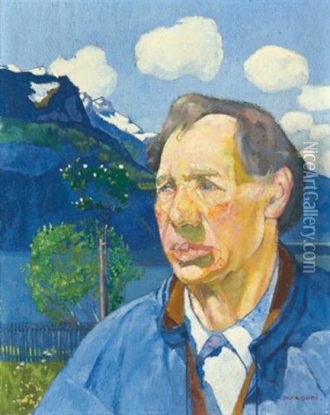 Berner Bauer Vor Seelandschaft (bernese Farmer In Front Of Lakescape) Oil Painting - Max-Alfred Buri