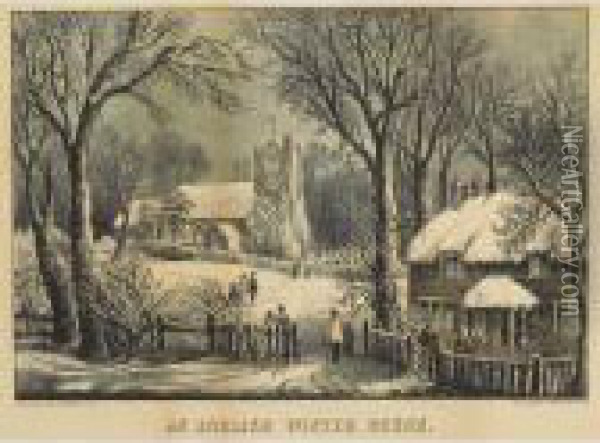 An English Winter Scene Oil Painting - Currier & Ives Publishers