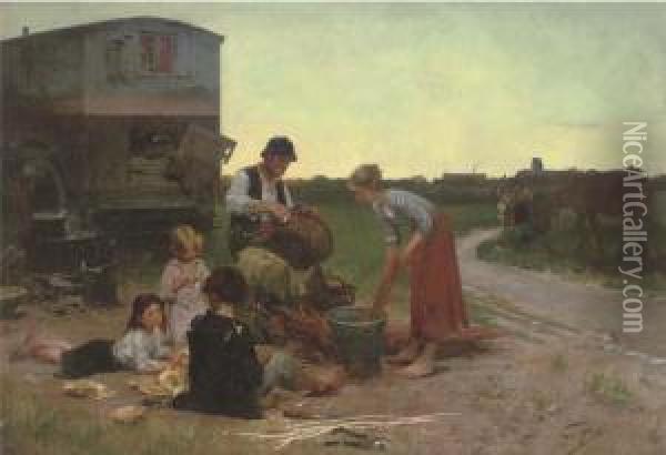 A Family Of Basket Weavers Oil Painting - Henri-Jules-Jean Geoffroy (Geo)