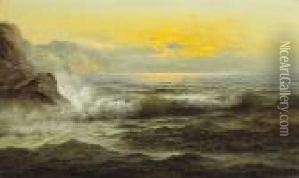 Waves At Sunset Oil Painting - Nels Hagerup