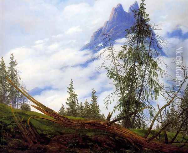 Mountain Peak with Drifting Clouds Oil Painting - Caspar David Friedrich