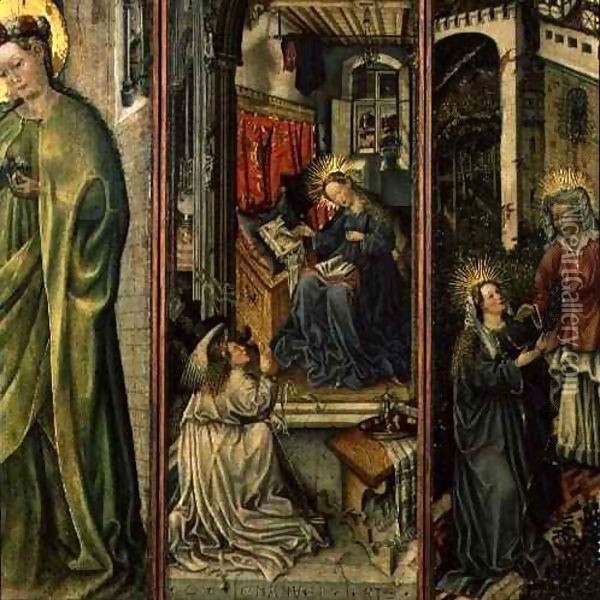 Annunciation, centre left panel of polyptych Oil Painting - Jost Amman