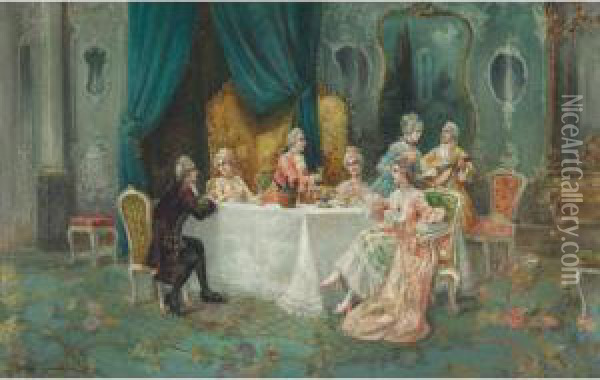 Elegant Dinner Party Oil Painting - Stephan Sedlacek