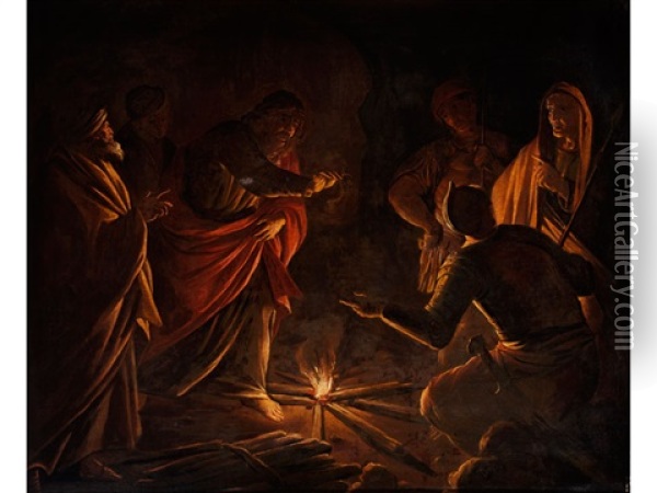 Paulus Wirft Nach Seinem Schiffbruch Die Schlange Ins Feuer Oil Painting -  Caravaggio