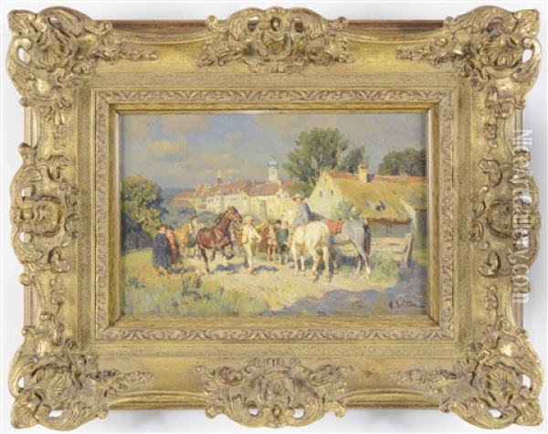 Horse Market On Suburbs Oil Painting - Wilhelm Velten