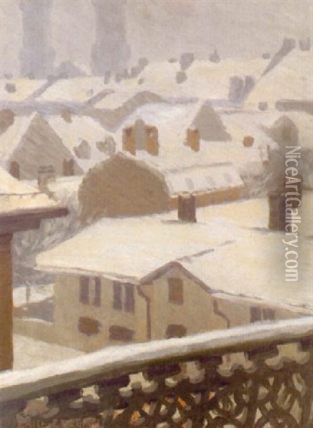 Winterstimmung In Munchen Mit Blick Auf Die Ludwigskirche Oil Painting - Erich Erler-Samedan