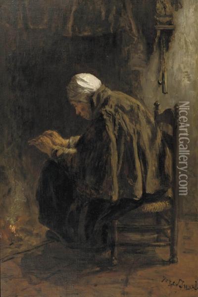 Als Men Oud Wordt; By The Fire Oil Painting - Jozef Israels
