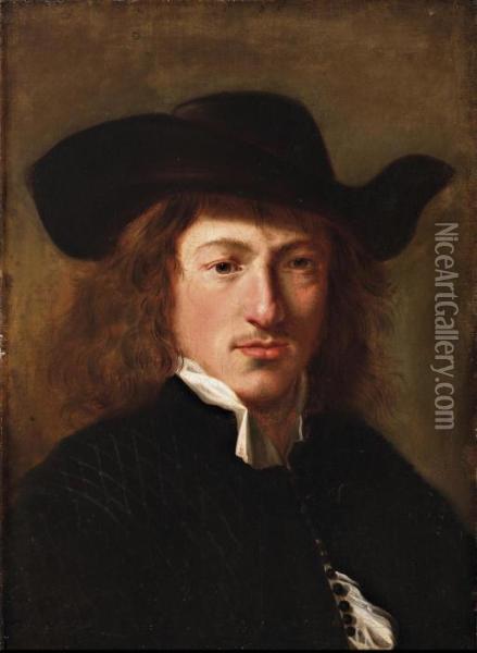 Portrait Of A Young Man In A Hat Oil Painting - Jacob Cornelisz Van Oostsanen