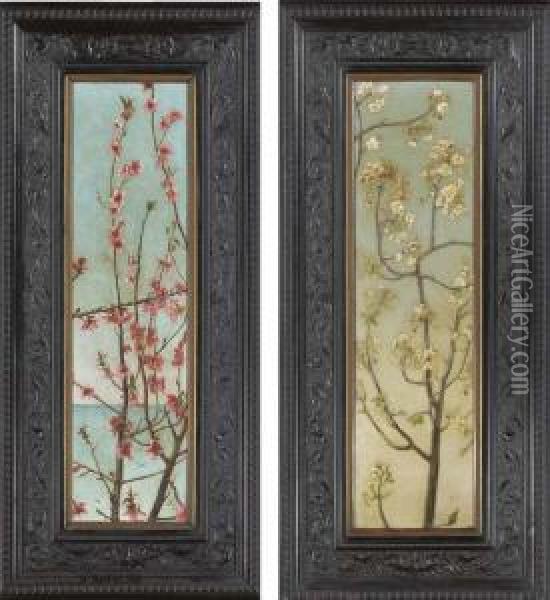 Blossoming Pink Branches; Blossoming White Branches: Two Works Oil Painting - Charles Caryl Coleman