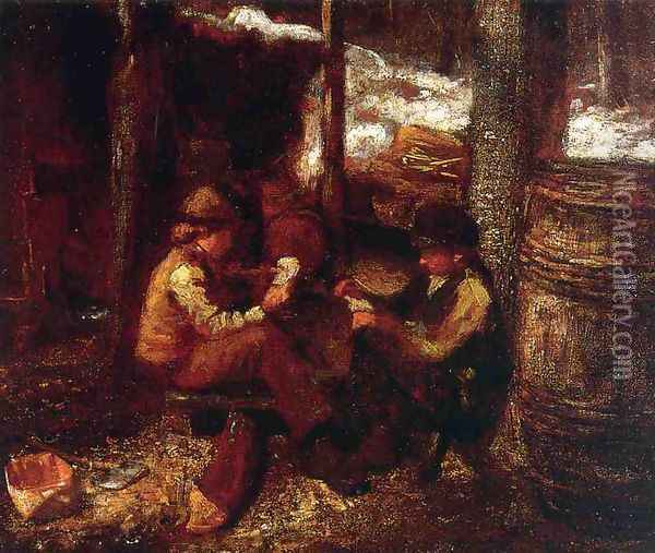 At the Maple Sugar Camp Oil Painting - Eastman Johnson