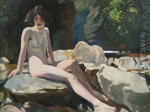 Study Of Anne Finlay Seated Oil Painting - Eric H. Beth Mac Robertson