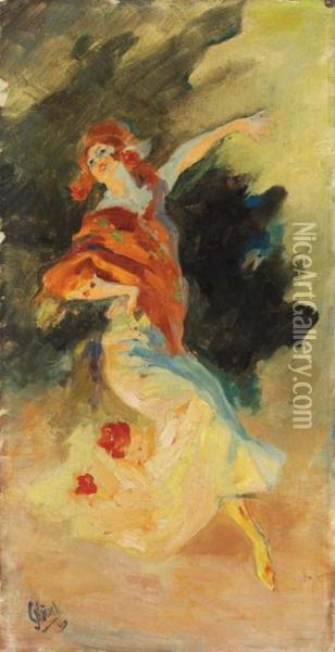Danseuse Au Chale Rouge 1909 Oil Painting - Jules Cheret
