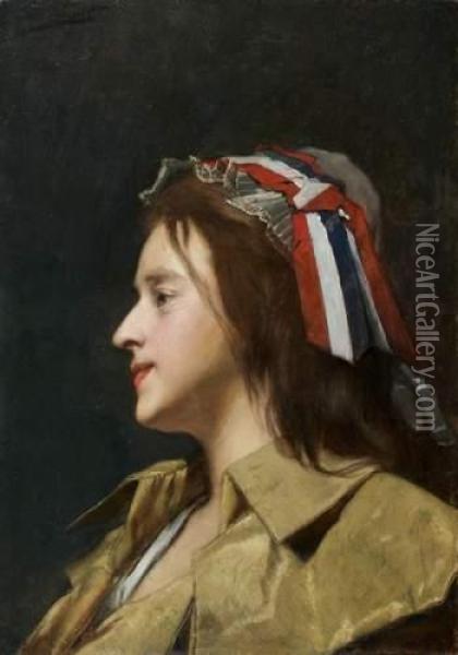 Jeune Femme A La Cocarde Oil Painting - Jules Adolphe Goupil