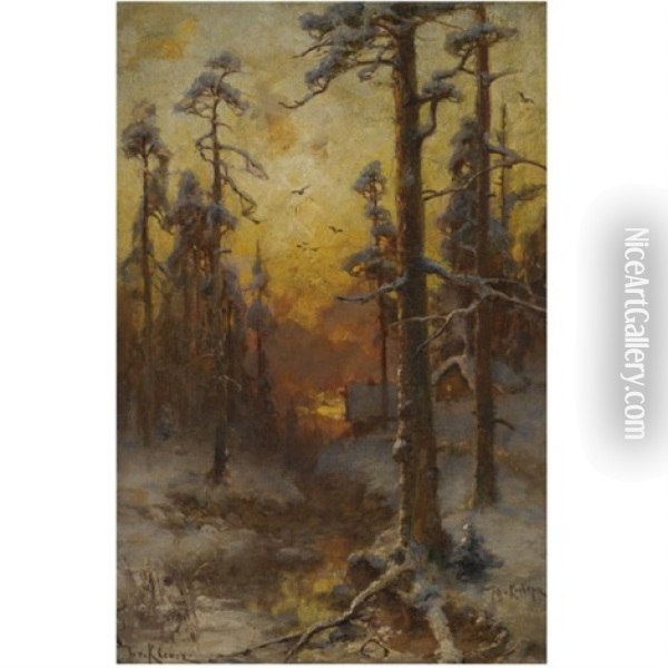 Winter Sun (collab. W/studio) Oil Painting - Yuliy Yulevich (Julius) Klever