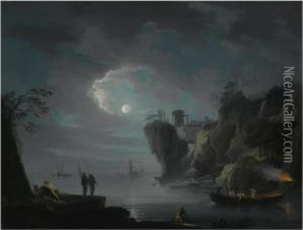 Seascape By Moonlight Oil Painting - Francesco Fidanza