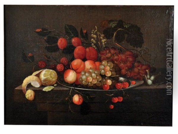 Nature Morte Aux Abricots, Raisins, Cerises Et Citron Oil Painting - Andries Benedetti