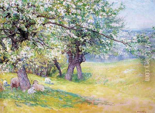 Sheep under the Apple Blossoms Oil Painting - John Joseph Enneking