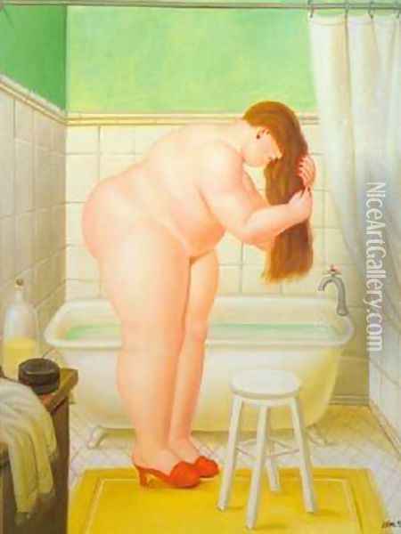 The Bathroom 1995 Oil Painting - Fernando Botero