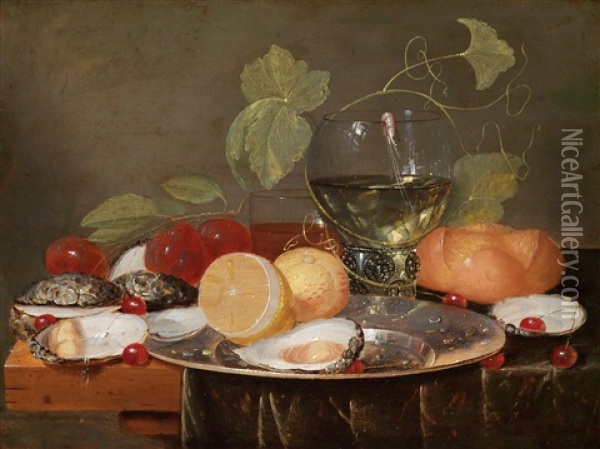 Stillleben Mit Fruchten, Austern Und Einem Weinglas Oil Painting - Jan Davidsz De Heem