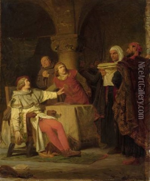 Konradin Von Hohenstaufen Und Friedrich Von Baden, Das Todesurteil Horend (1268) Oil Painting - Anton Alexander von Werner