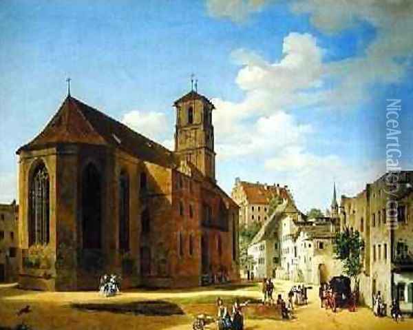 The Church Square in Wasserburg am Inn 1838 Oil Painting - Michael Neher