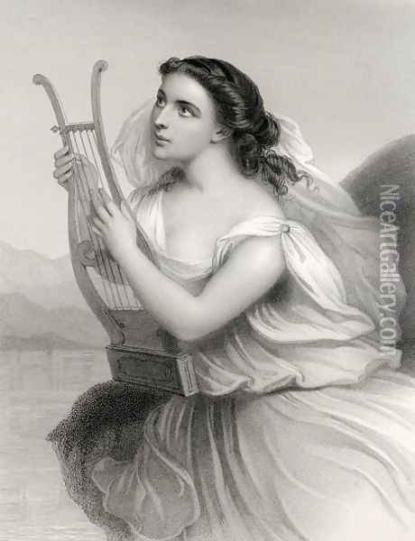 Sappho,illustration from World Noted Women by Mary Cowden Clarke, 1858 Oil Painting - Pierre Gustave Eugene (Gustave) Staal